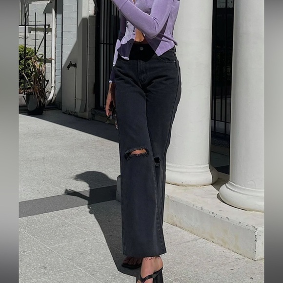 Princess Polly high rise, straight leg, button fly distressed DENIM JEANS size 4 - Picture 11 of 12